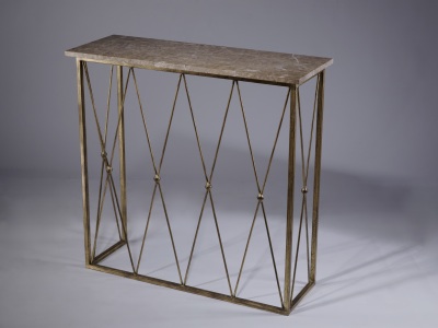 Wrought Iron 'diamond' Console with distressed gold finish and 20mm Stone/marble Top (T3442)