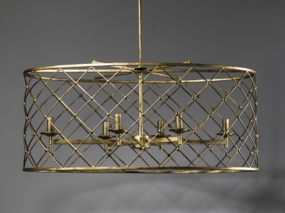 Oval Wrought Iron Net Chandelier In Distressed Gold Leaf Finish (T3463)