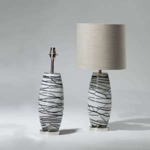 Pair Of Small White Glass With Black Vein Lamps On Chrome Bases (T3980)