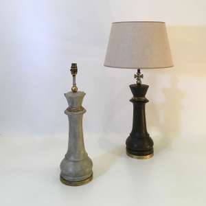 Pair Of Medium  Wooden Painted Chess Piece Lamps With Round Antiqued Brass Bases (T4483)