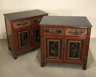 Pair Of Chinese Cabinets Circa 1920 With Modern Stone Tops (T4529)