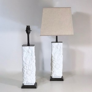 Pair Of Small Mid-century White Ceramic West German Pottery Lamps On Brown Bronze Bases (T4739)