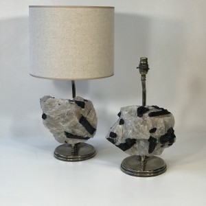 Pair Of Rock Crystal With Tourmaline And Bronze Lamps With Antique Brass Finish (T5024)