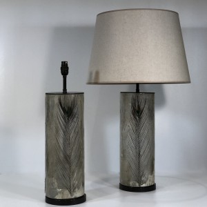 Pair Of Mirrored Glass Peacock Lamps On Dark Bronze Brass Bases (T5051)