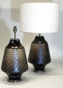 Pair Of Large Brown Cut Glass Lamps On Antique Brass Bases (T5151)