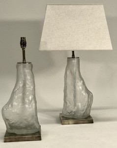Pair Of Medium Glass Clear Frosted 'iceberg' Lamps On Antique Brass Bases (T5166)