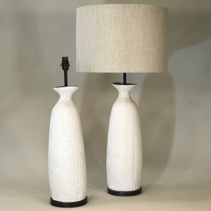 Pair Of Large White Ceramic Tall Mid Century Style Lamps On Brown Bronze Bases (T5248)