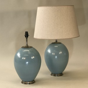 Pair Of Medium Blue Ceramic 'balloon' Lamps On Antique Brass Bases (T5261)