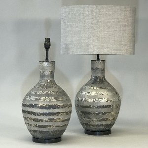 Pair Of Medium Silver Mirrored Cut Glass Lamps On Brown Bronze Bases (T5267)