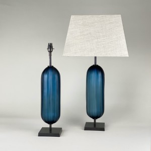 Pair Of Medium Blue 'mikey' Lamps With Square Brown Bronze Bases (T5377)