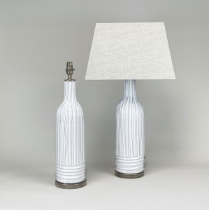 Pair Of Medium White Ceramic Lamps With Antique Brass Bases (T5410)