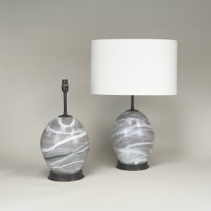Pair Of Small 'alabaster' Effect Glass Lamps With Brown Bronze Bases (T5413)