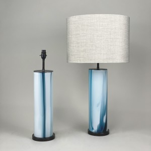 Pair Of Medium Blue And White Glass Lamps With Brown Bronze Bases (T5484)