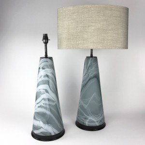 Pair of Large 'Cold Alabaster' Effect Glass Lamps on Brown Bronze Bases (T5826)