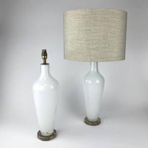 Pair of Large White Standard Lamps on Antique Brass Bases (T5837)