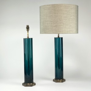 Pair of Large Teal/Green Bubble Glass Lamps on Antique Brass Bases (T6124)