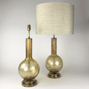 Pair of Pale Amber  Glass Bubble Lamps on Antique Brass Stand (T6137)