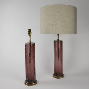 Pair of Medium Pink Bubble Glass Lamps on Antique Brass Bases (T6276)