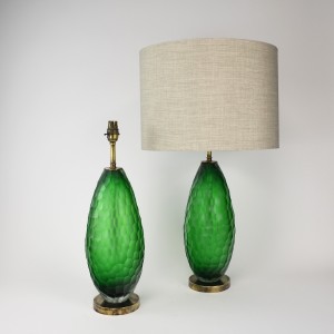 Pair Of Large Green 'Battuto' Glass Lamps With Antique Brass Bases (T6278)