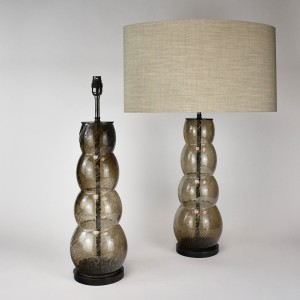 Pair of Large 'Bubble Effect' Brown Glass Table Lamps on Brown Bronze Bases (T6339)