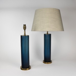Pair of Glass Blue 'Laura' Table Lamps on Antique Brass Bases (T6363)