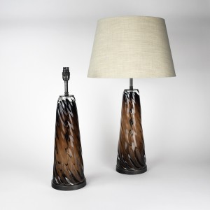 Pair of Medium Brown Glass Swirl Lamps on Brown Bronze Bases (T6380)