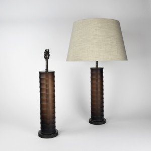 Pair Of Medium Brown 'Rolo' Glass Lamps with Brown Bronze Bases (T6400)