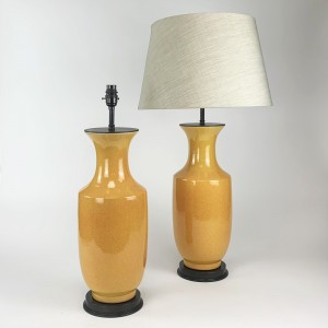 Pair of Orange Ceramic Lamps on Antique Brass Bases (T6530)