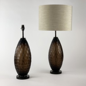 Pair Of Brown Cut Glass Lamps On Brown Bronze Bases (T6552)
