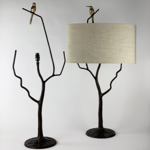 Pair Of Brown Bronze  Gilded Bird Lamps (T6554)
