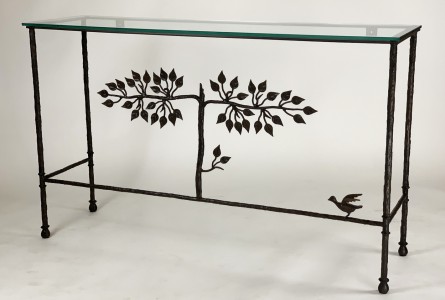 Textured Wrought Iron Tree Of Life Console With Bird in Painted Brown Bronze Finish (T6666)