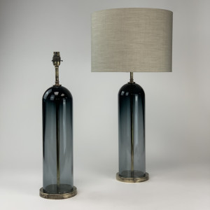 Pair Of grey glass dome Lamps On Antique Brass bases (T6697)