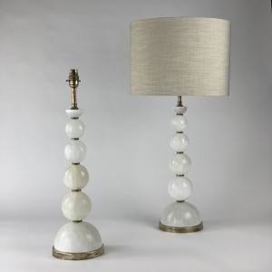 Pair Of Selenite Ball Stack Lamps On Antique Brass Bases (T6868)