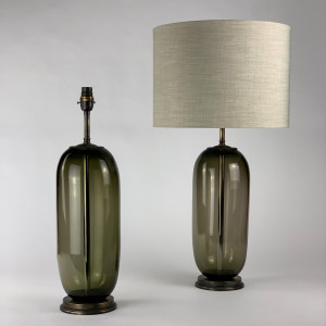 Pair Of Olive Glass Lamps On Antique Brass Bases (T6874)
