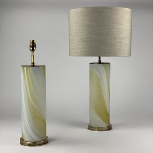 Pair Of Onyx Effect Glass Lamps On Antique barss Bases (T6987)