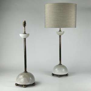 Pair Of Selenite Dome Lamps On Antique Brass Bases (T6991)