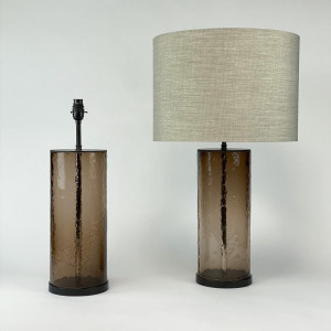 Pair Of Brown Rippled Glass Cylinder Lamps On Brown Bronze Bases (T7035)
