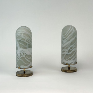 Pair Of 'Warm Alabaster' Glass Lamps On Antique Brass Bases (T7037)