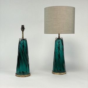 Pair of Medium Teal Glass Swirl Lamps on Antique Brass Bases (T7046)