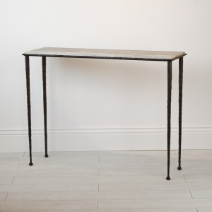Textured Wrought Iron 'Taper Leg' Console Table With Brown Bronze Painted Finish And Marble Top (T7106)