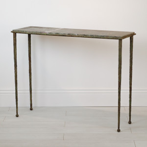 Wrought Iron 'Taper Leg' Console Table In Verdigris Finish With Marble Top (T7112)