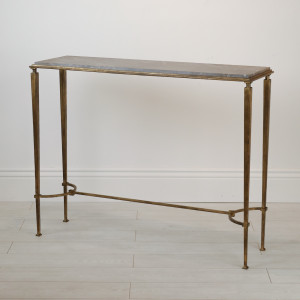 Two Tier Wrought Iron 'Charles' Console Table With Distressed Gold Finish And Marble Top (T7135)