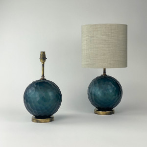 Pair Of Small Blue Cut Glass 'Ball' Lamps On Antique Brass Bases (T7232)