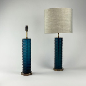 Pair Of Small Blue Cut Glass 'Laura' Lamps On Antique Brass Bases (T7246)