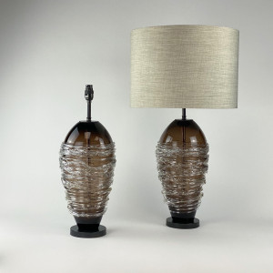 Pair Of Large Brown Glass 'Candy Floss' Lamps On Brown Bronze Bases (T7249)