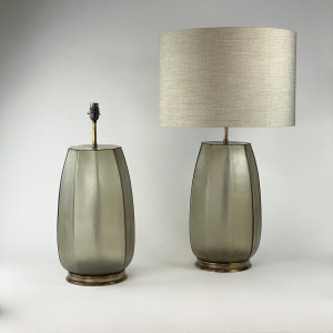 Pair Of Large Brown Moulded And Cut Glass 'Pumpkin' Lamps On Antique Brass Bases (T7250)
