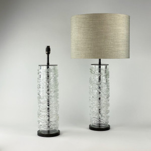 Pair Of Large Clear Glass 'Candy Floss' Cylinder Lamps On Brown Bronze Bases (T7251)