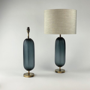 Pair Of Medium Grey Cut Glass 'Pill' Lamps On Antique Brass Bases (T7255)