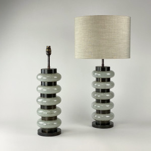 Pair Of Large White Bubbly Glass 'Doughnut' Lamps On Brown Bronze Bases (T7261)