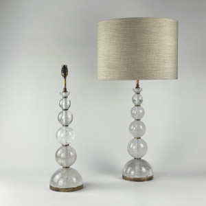 Pair Of Large Rock Crystal Graduated Ball Lamps On Antique Brass Bases (T7273)